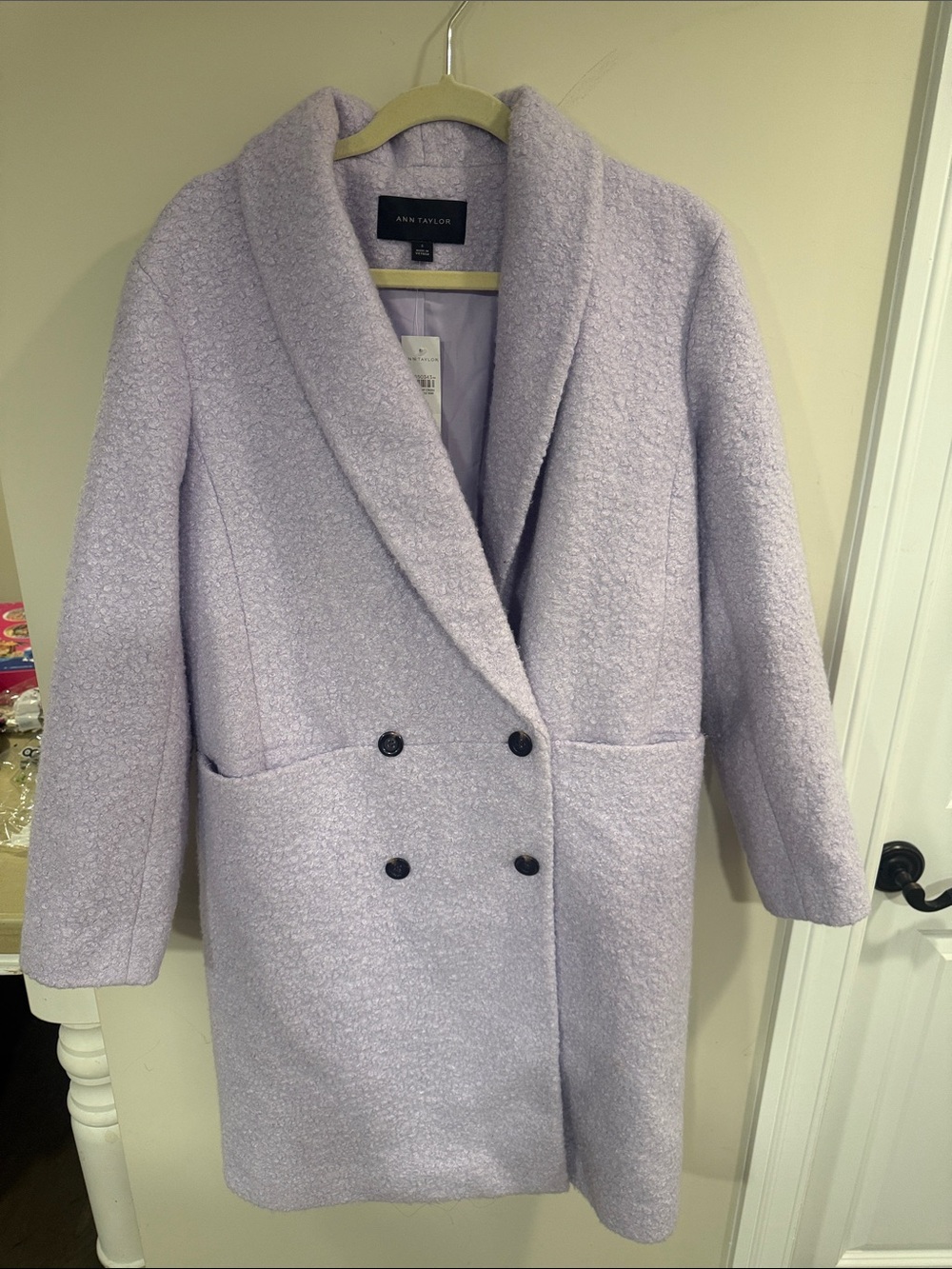 Ann Taylor Lavender Bouclé Double-Breasted Pea Coat